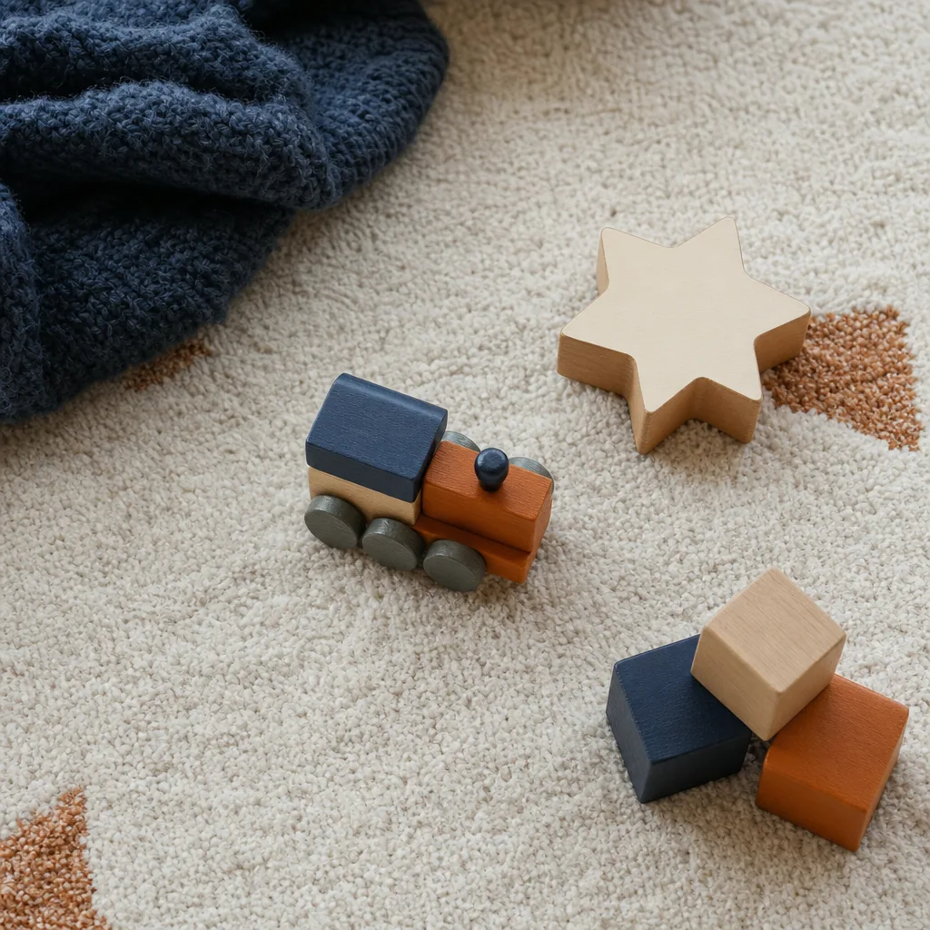Föräldrar sitter på golvet med barn och leksaker, papper om bolån bredvid