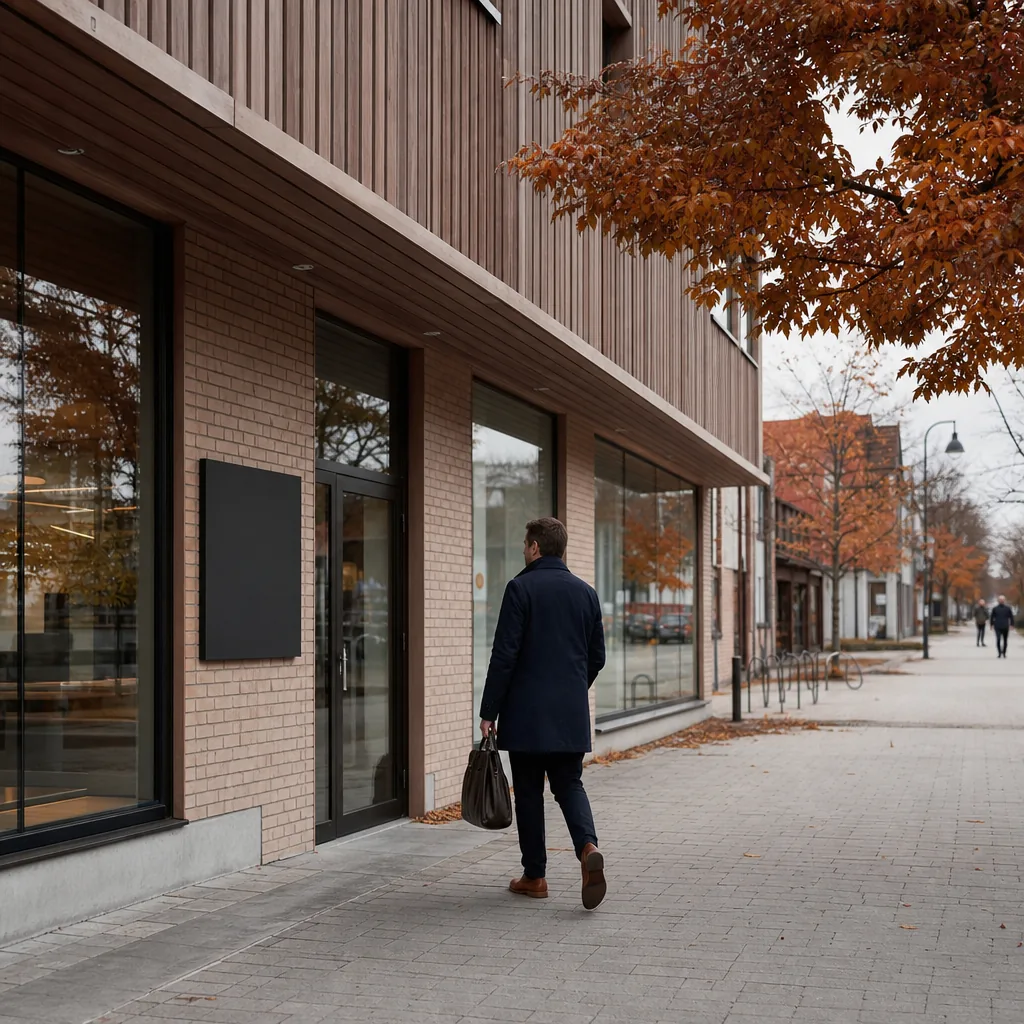 Handelsbankens lokalkontor med rådgivningsrum och bolåneskyddsbroschyr